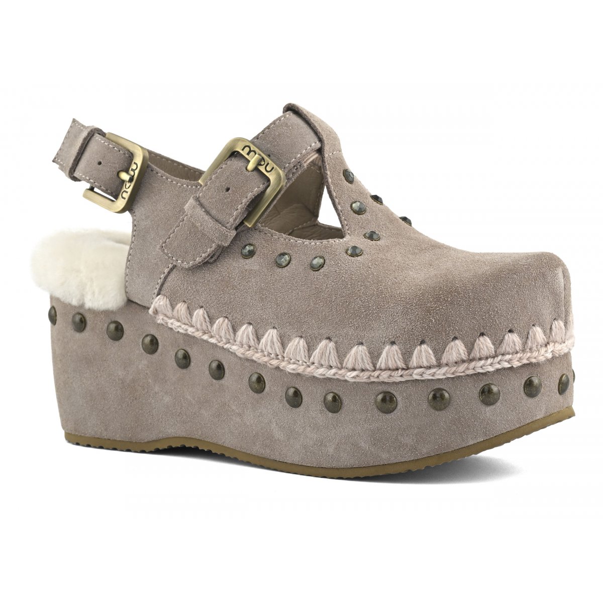 Suede clog with stones