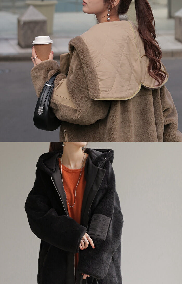 ボアコート フード アウター レディース ボア ロング コート パーカー