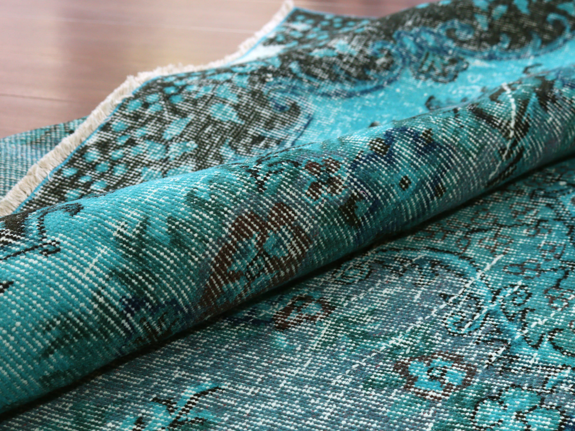 オーバーダイド ヴィンテージラグ ターコイズブルー265×175cm トルコ