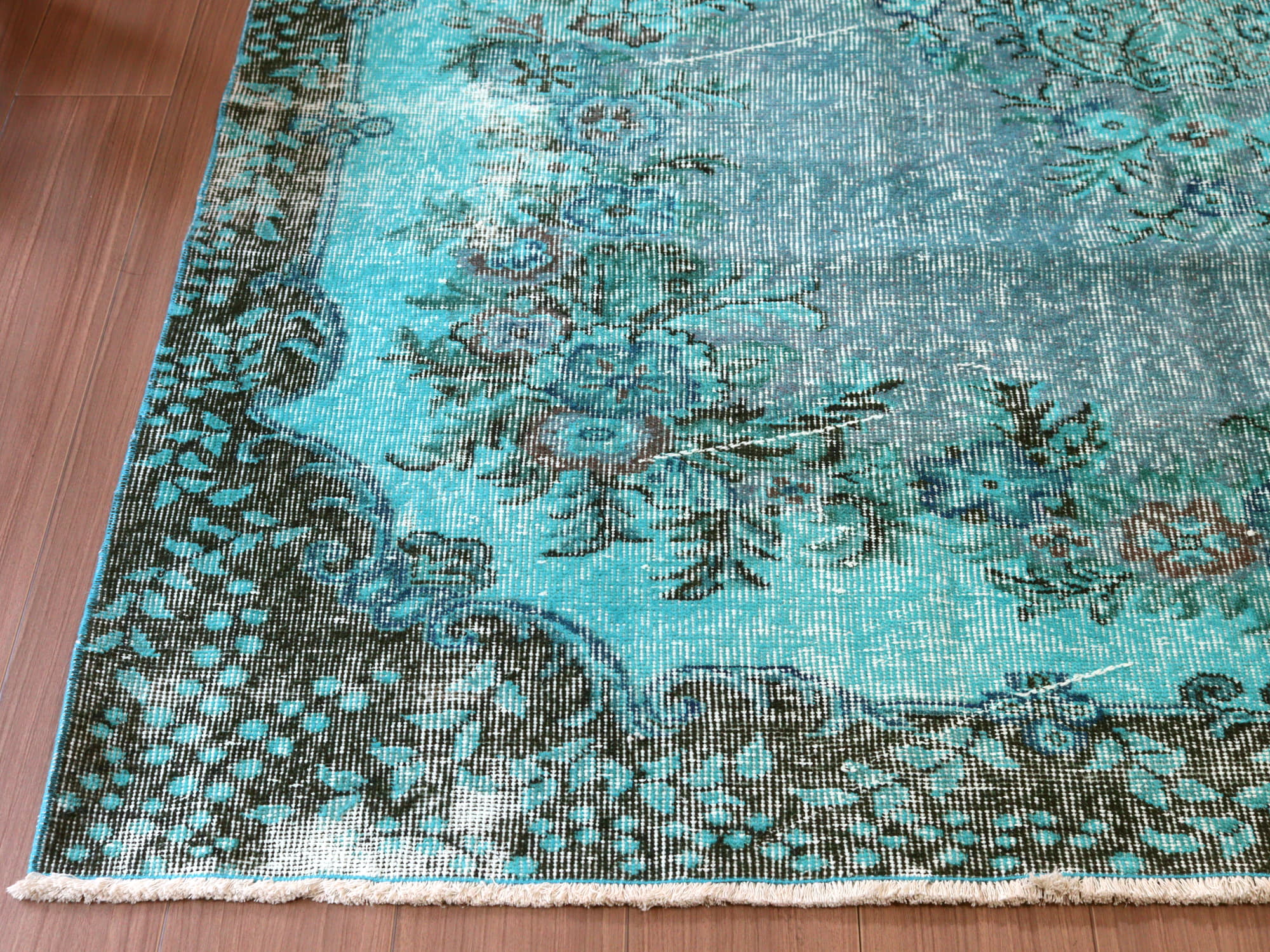 オーバーダイド ヴィンテージラグ ターコイズブルー265×175cm トルコ