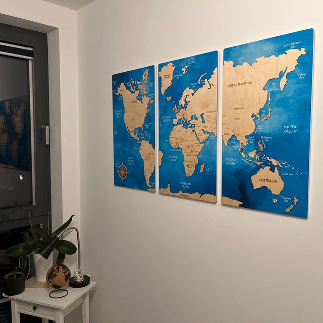 3D世界地図、コルク製世界地図ウォールアート、木製世界地図プッシュ