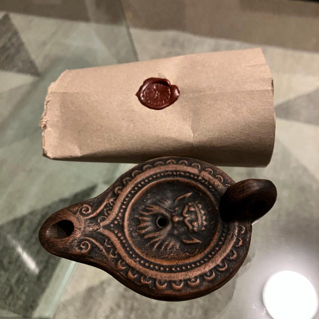 古代ギリシャ風、シレノス付き手作りローマ陶器オイルランプ - Etsy 日本