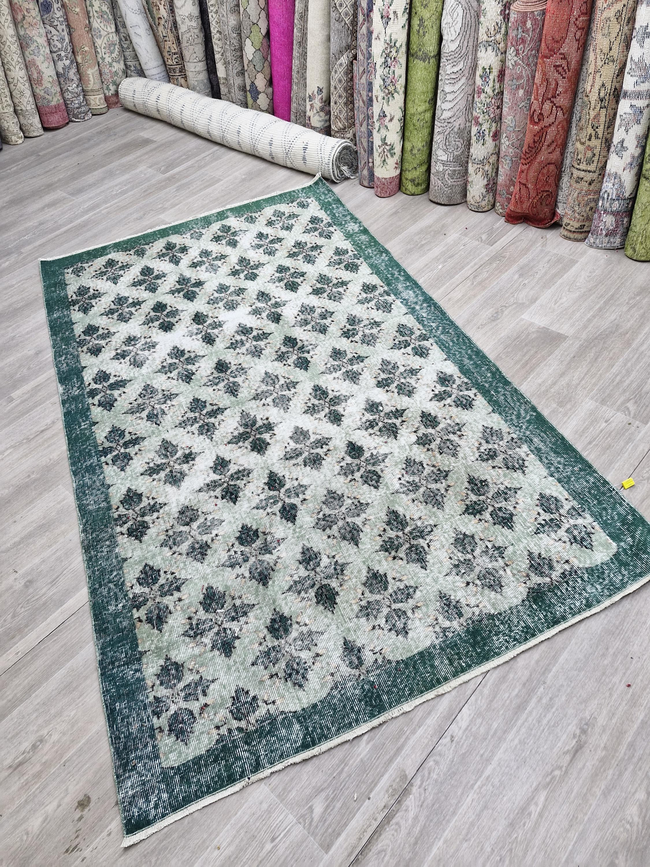 ハンドメイドグリーントルコラグ：ヴィンテージ ウシャック ボヘミアン