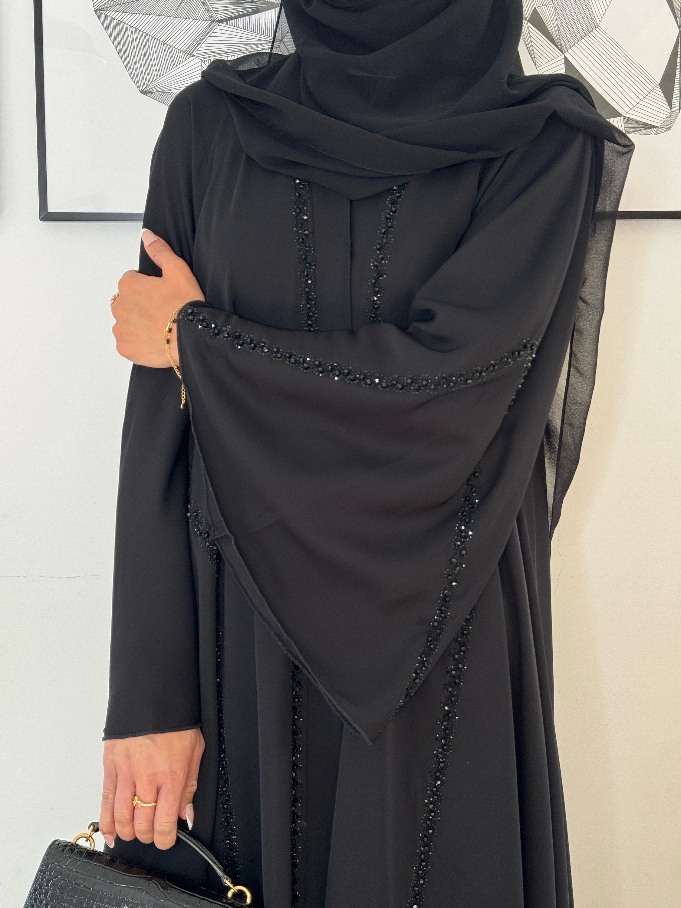 Inaya Open Umbrella Abaya With Handwork and Gemstone