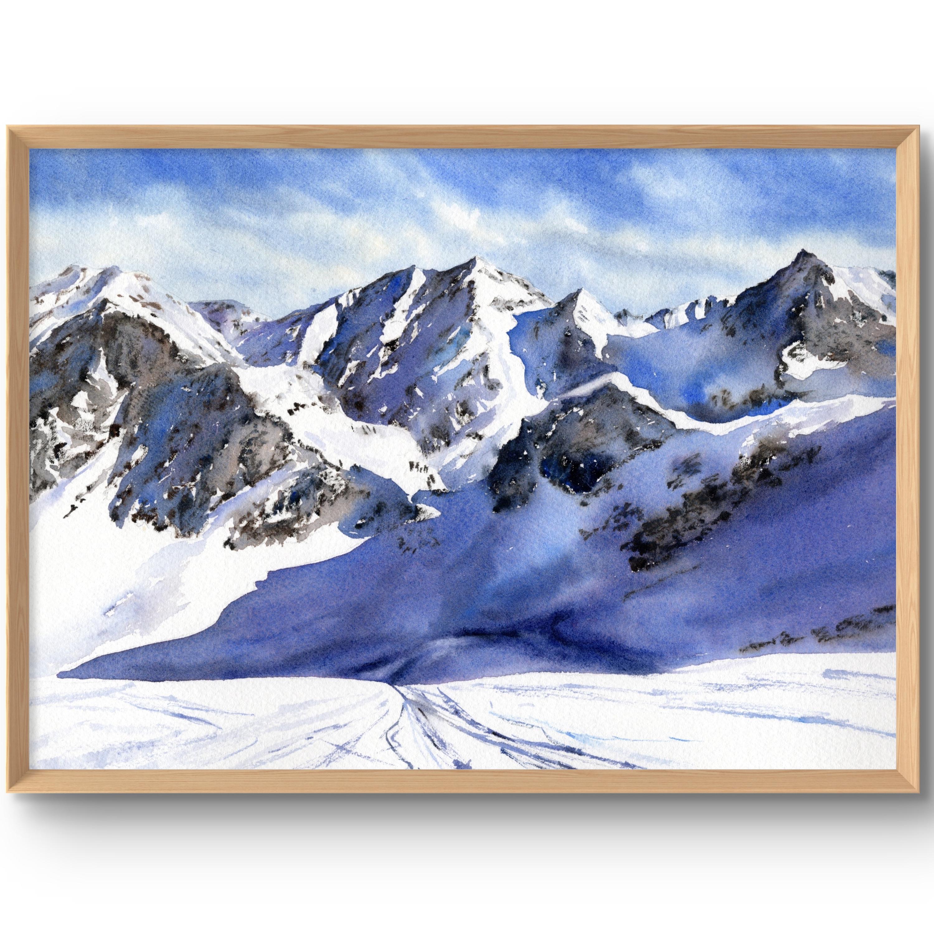 Snowy Mountains Art Print Ski Snowy Peaks Wall Art Glacier Print