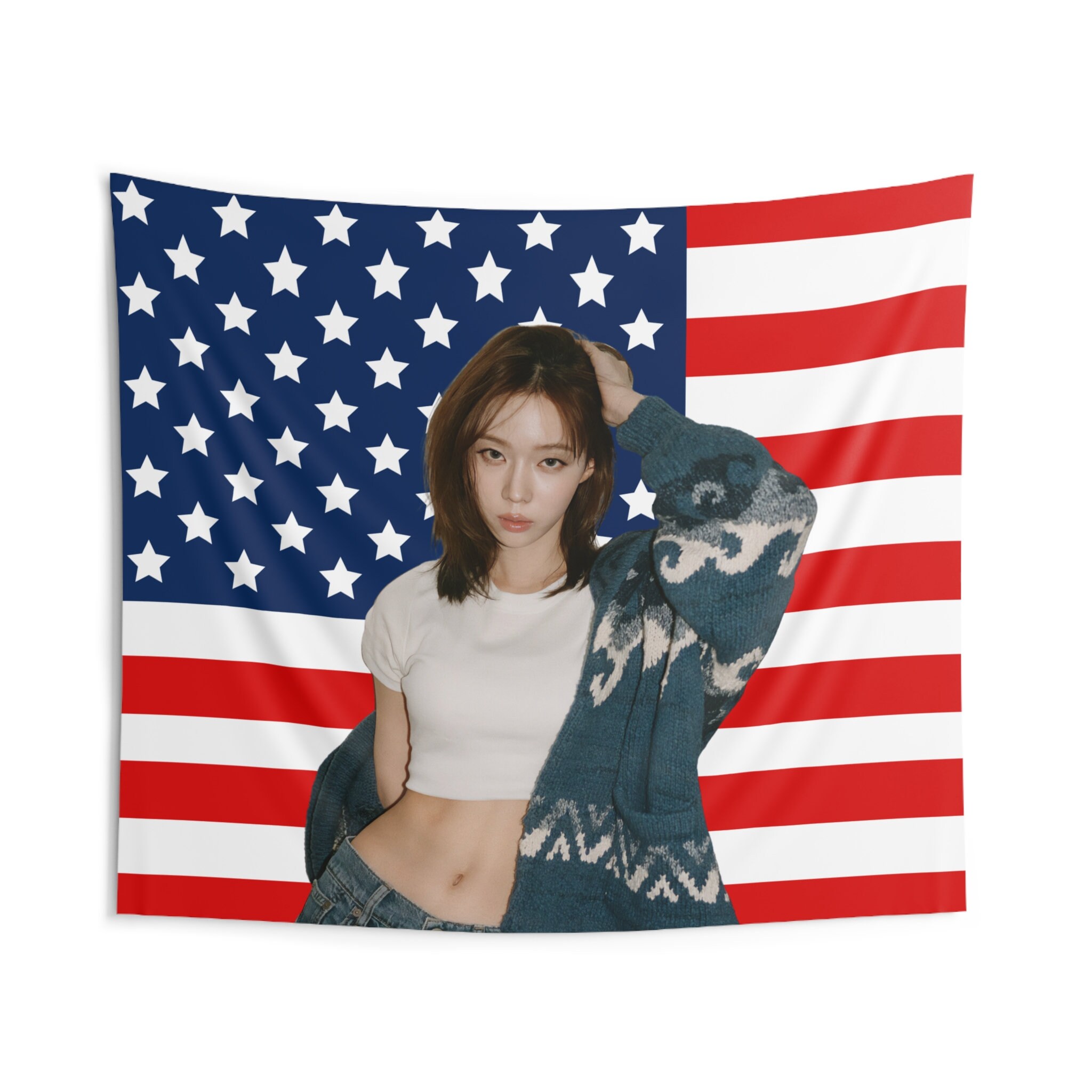 Aespa Winter Crop Top American Flag, Winter American Tapestry