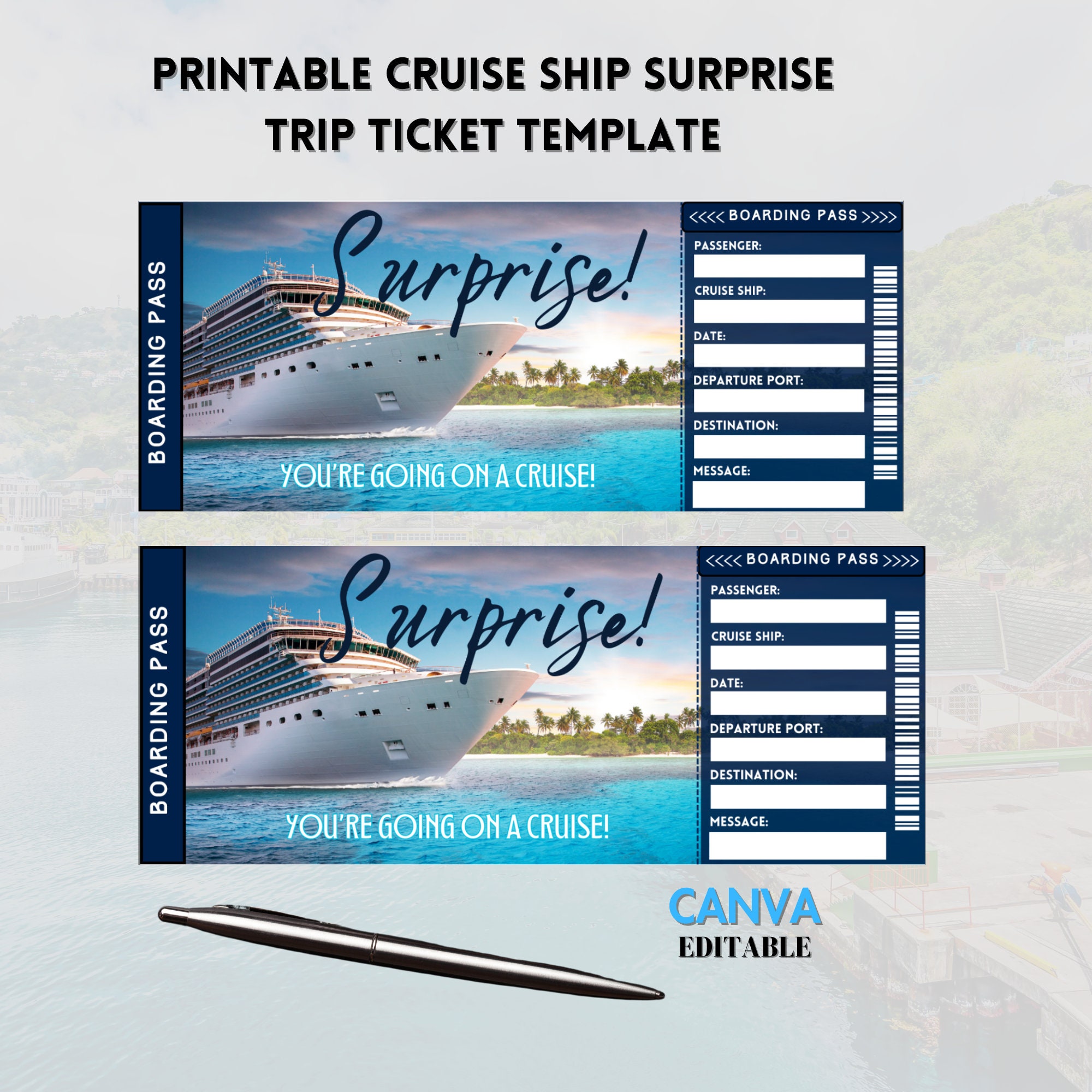 Printable Cruise Ticket Template, Cruise Surprise Ticket, Gift