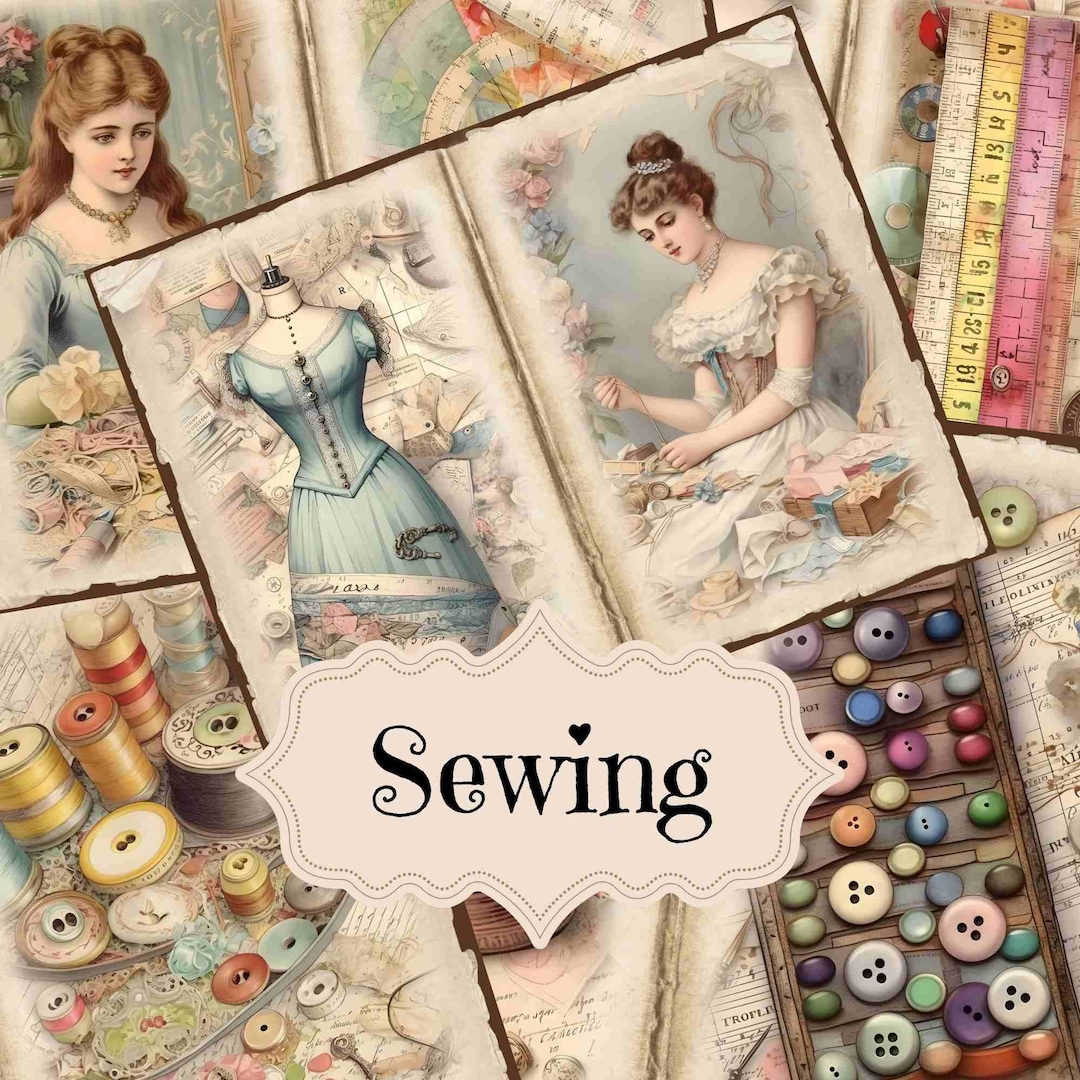 ヴィンテージ裁縫ジャンクジャーナルキット：シャビーシックな印刷可能