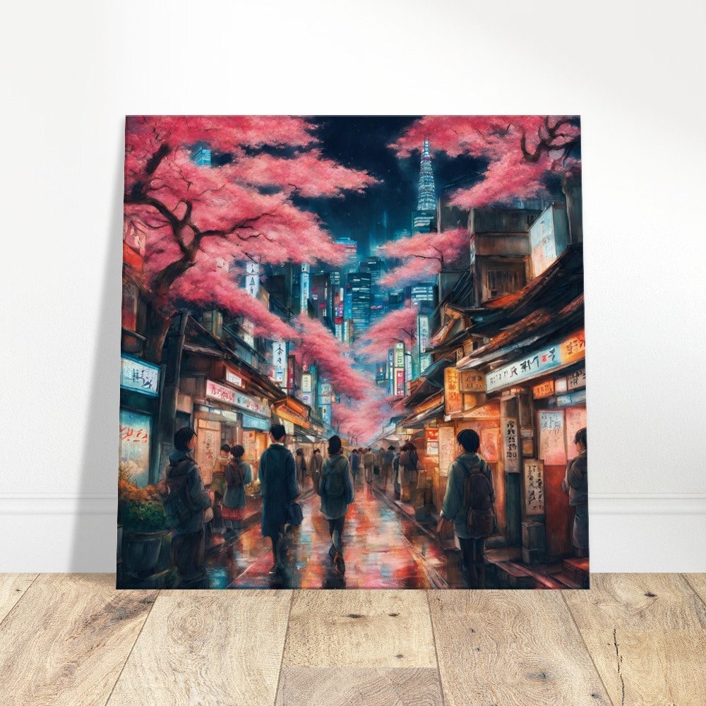 TOKYO JAPAN City Street Night View Art Slim Stretched Canvas Print
