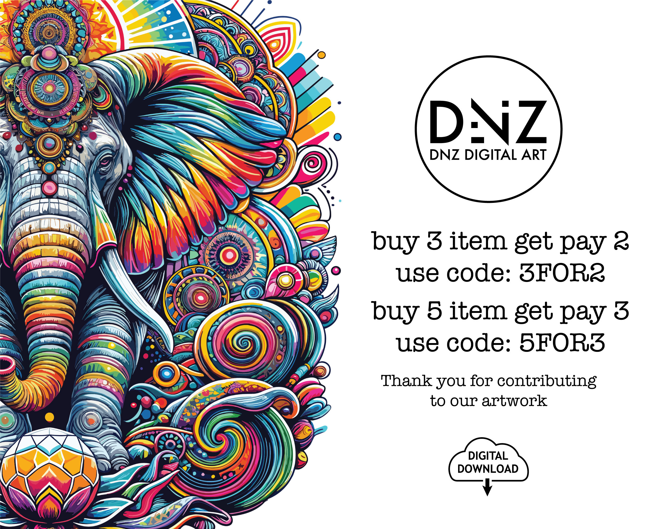 Psychedelic Elephant Png, Trippy Elephant Svg, Colorful Elephant T