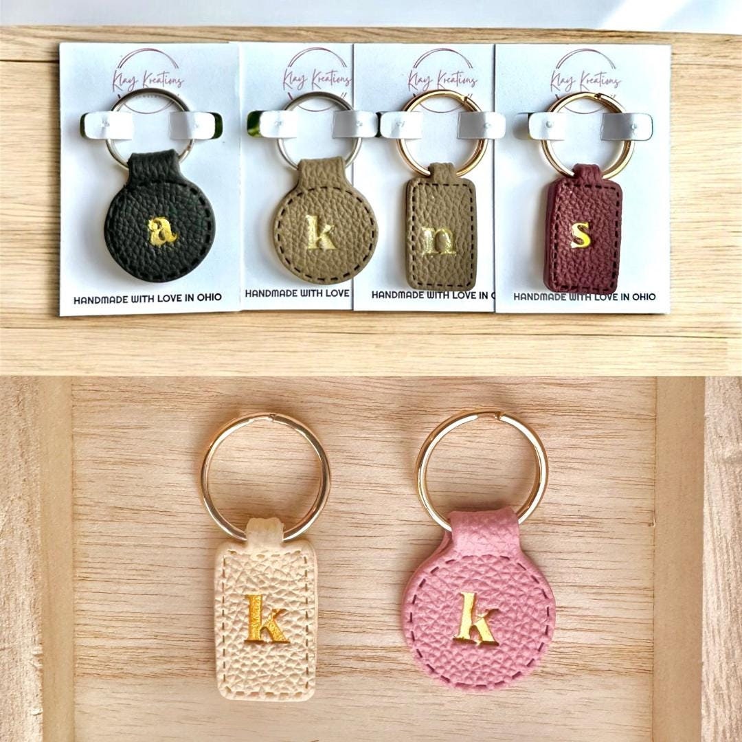 Personalized Faux Leather Key Ring: Polymer Clay Initial Keychain