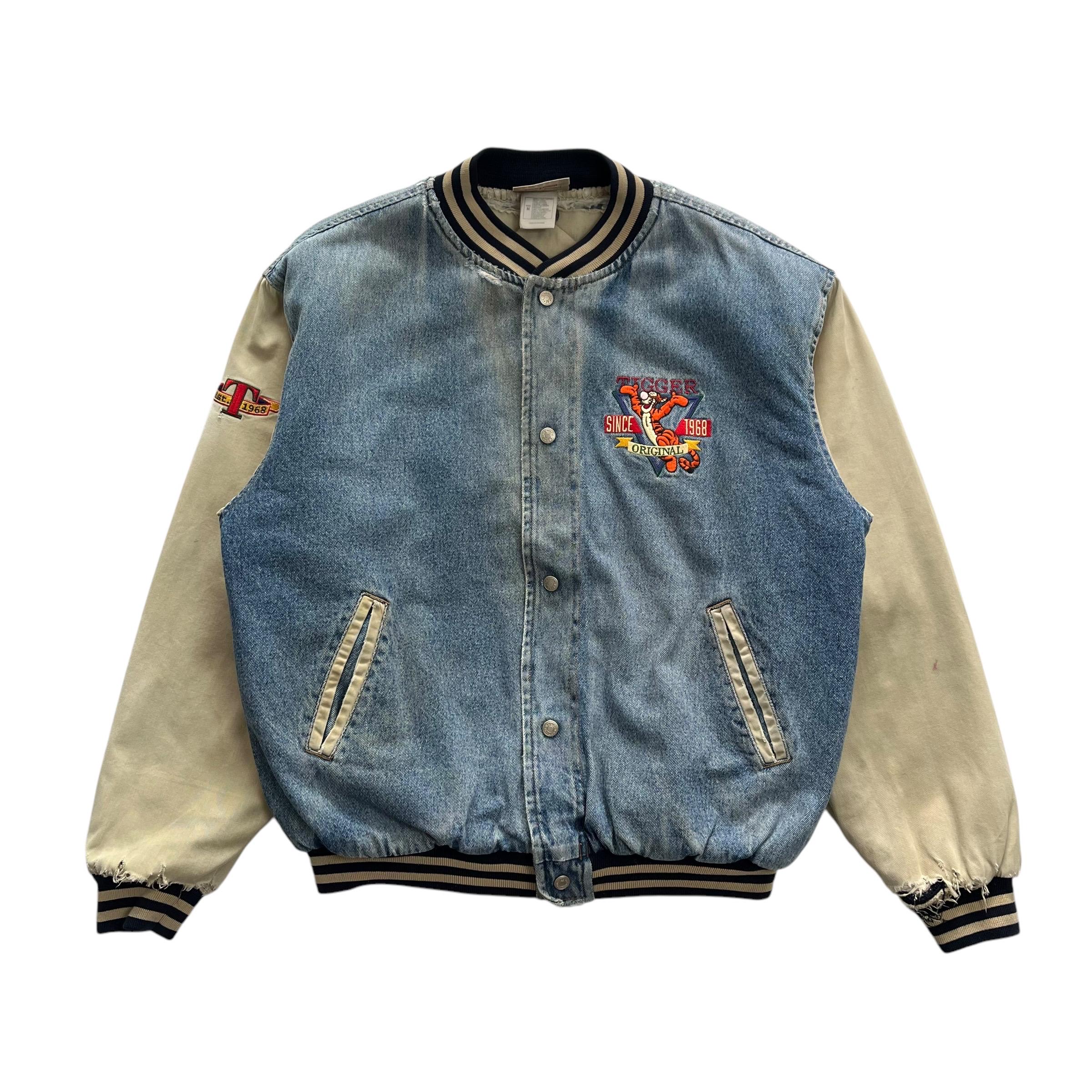 Vintage 90's Disney Tigger Embroidered Denim Varsity Bomber Jacket