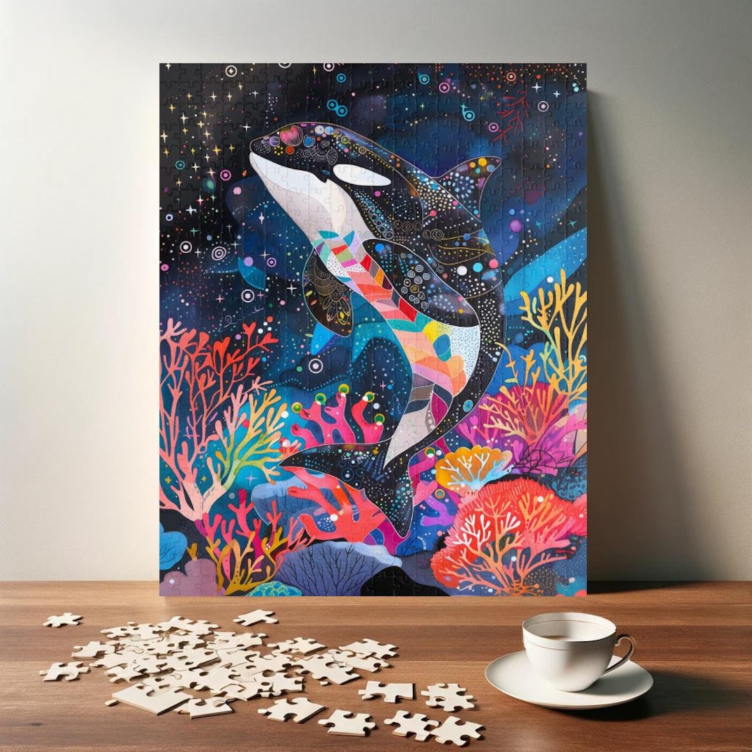 星空の夜のシャチパズル - 鮮やかな海中のシャチのジグソーパズル - 海