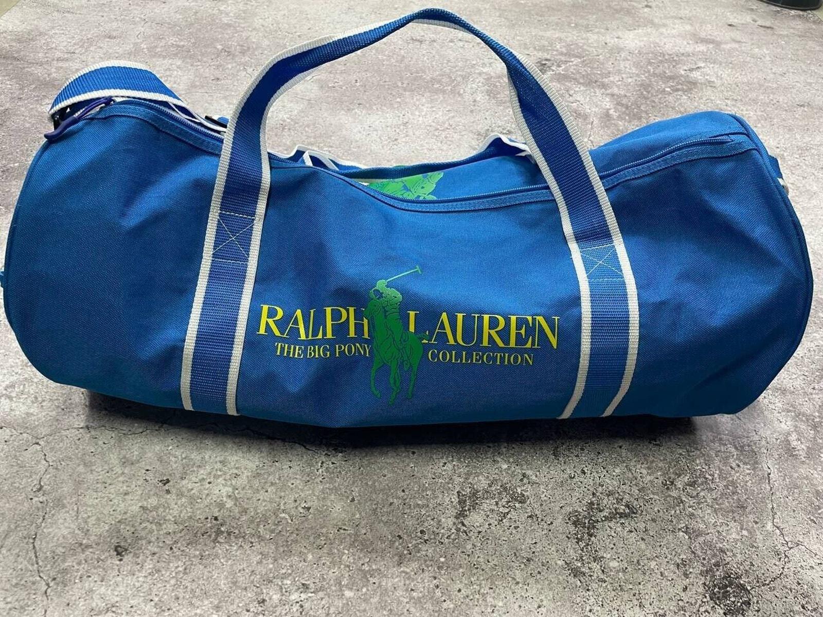 Vintage Ralph Lauren Big Pony Duffle Bag Blue Green Polo Logo