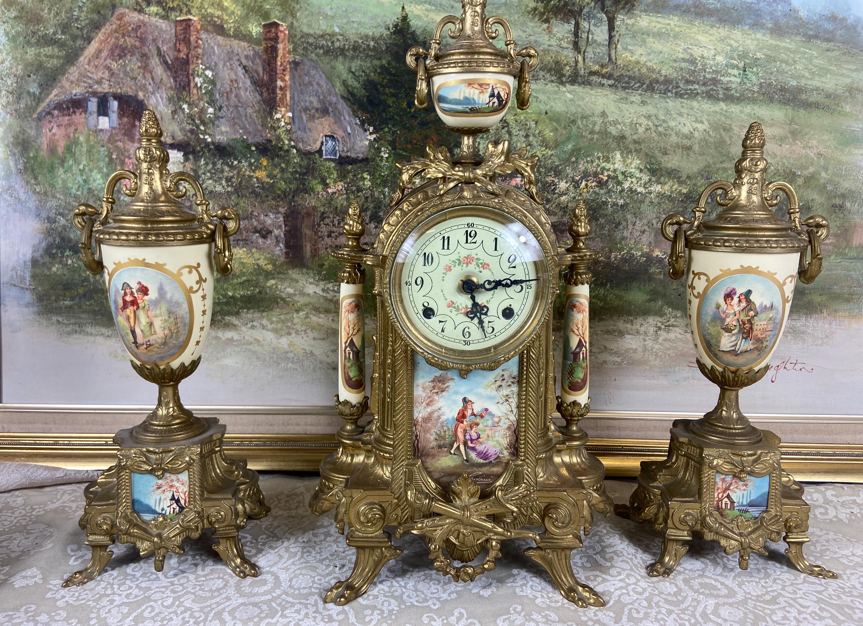 Vintage Franz Hermle Lancini Mantel Clock With Garniture - Etsy
