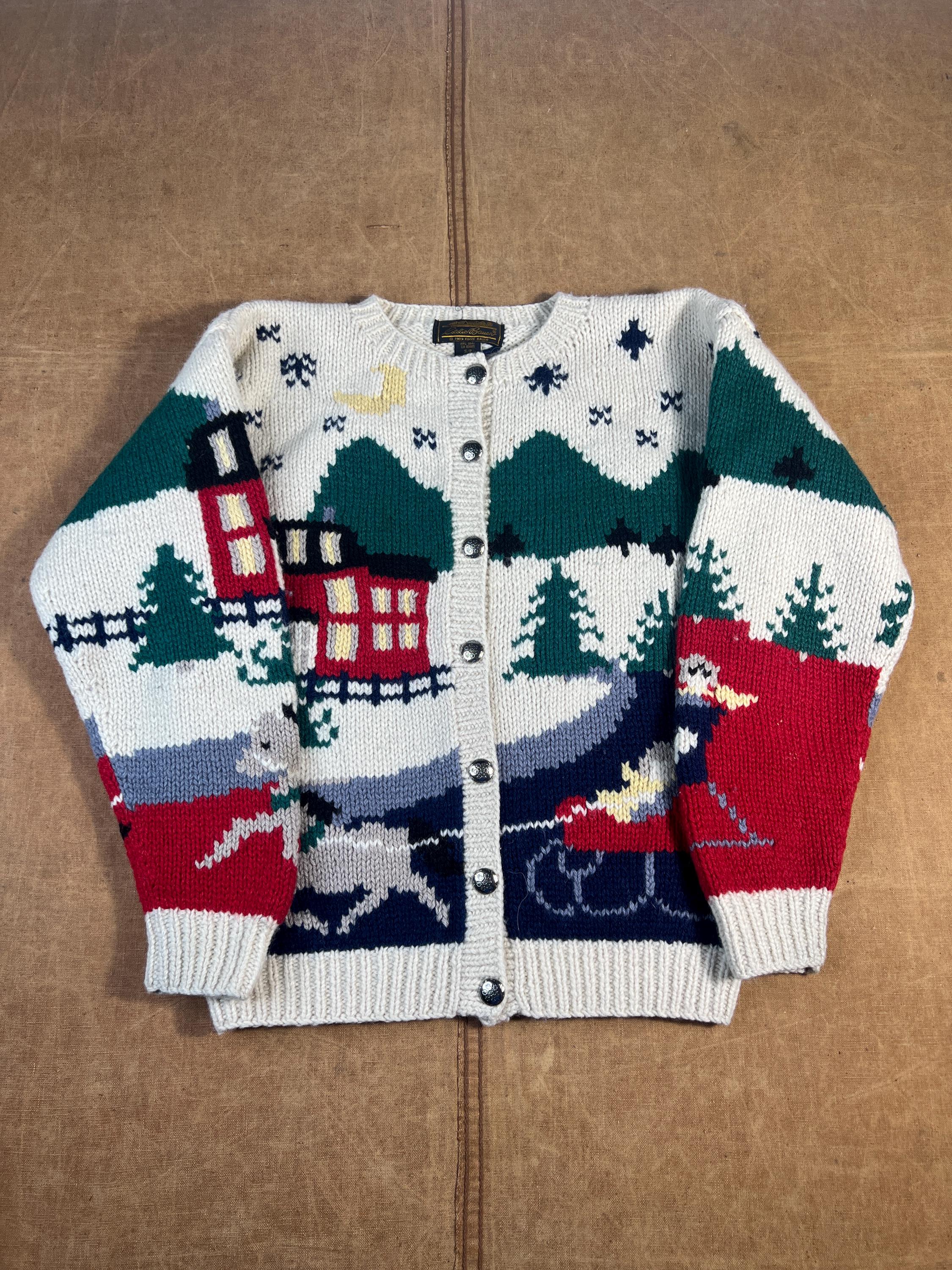 Vintage 80s Eddie Bauer Christmas Santa Claus Snowflake All Over