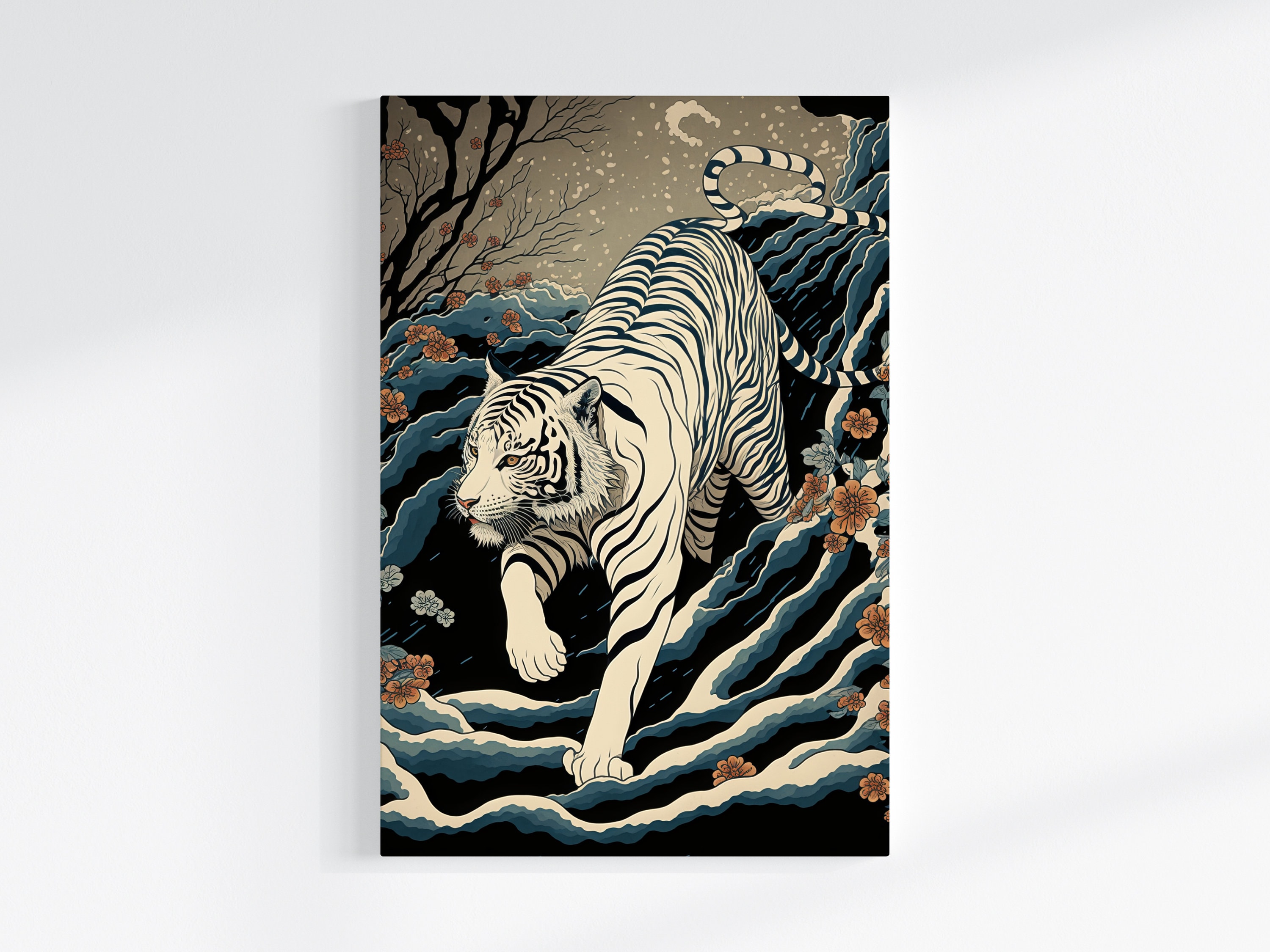 浮世絵の日本の白虎の絵画、日本の壁アートプリントホーム