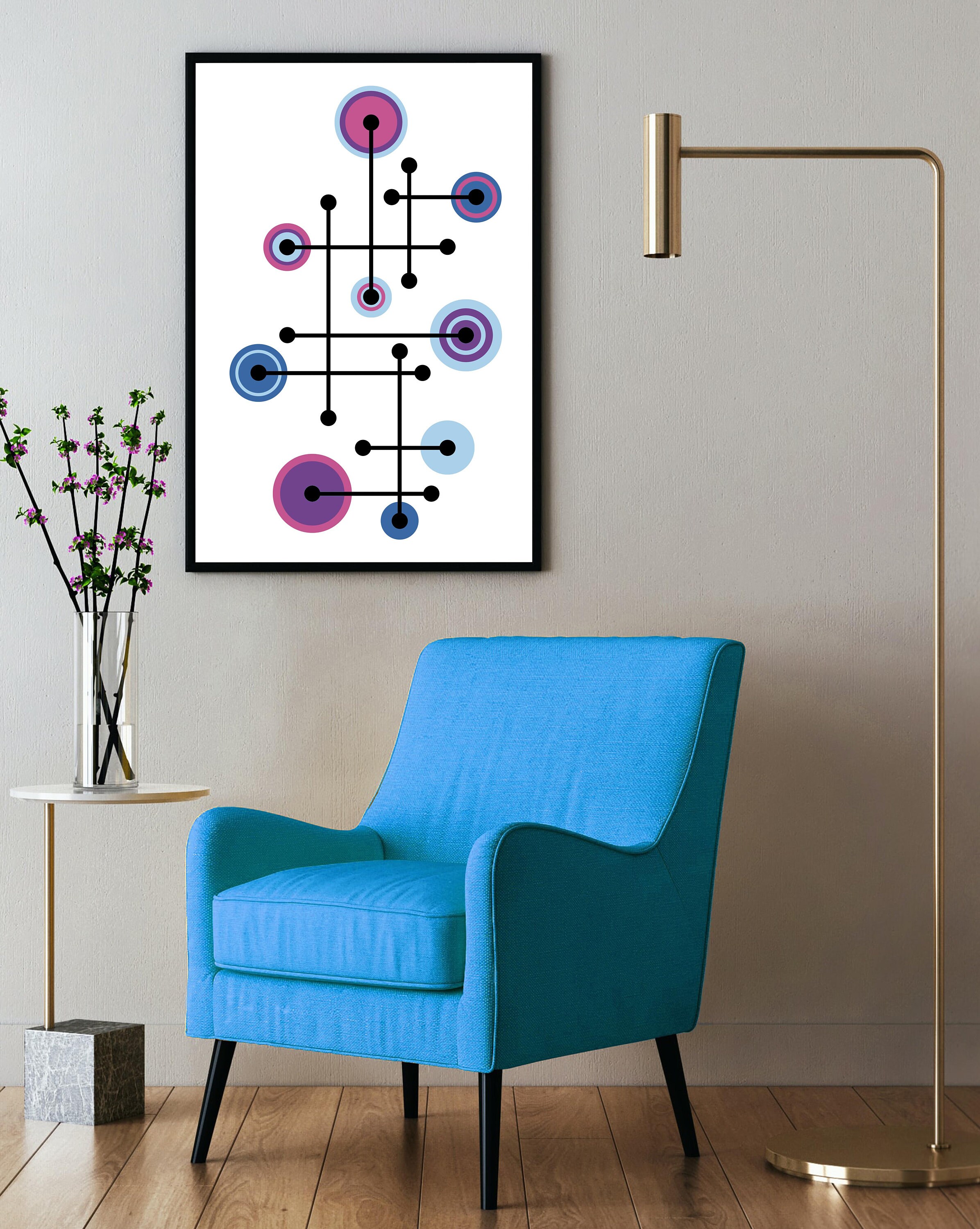 Modern Mid-century Art Print | Scandinavian Poster, Purple Blue