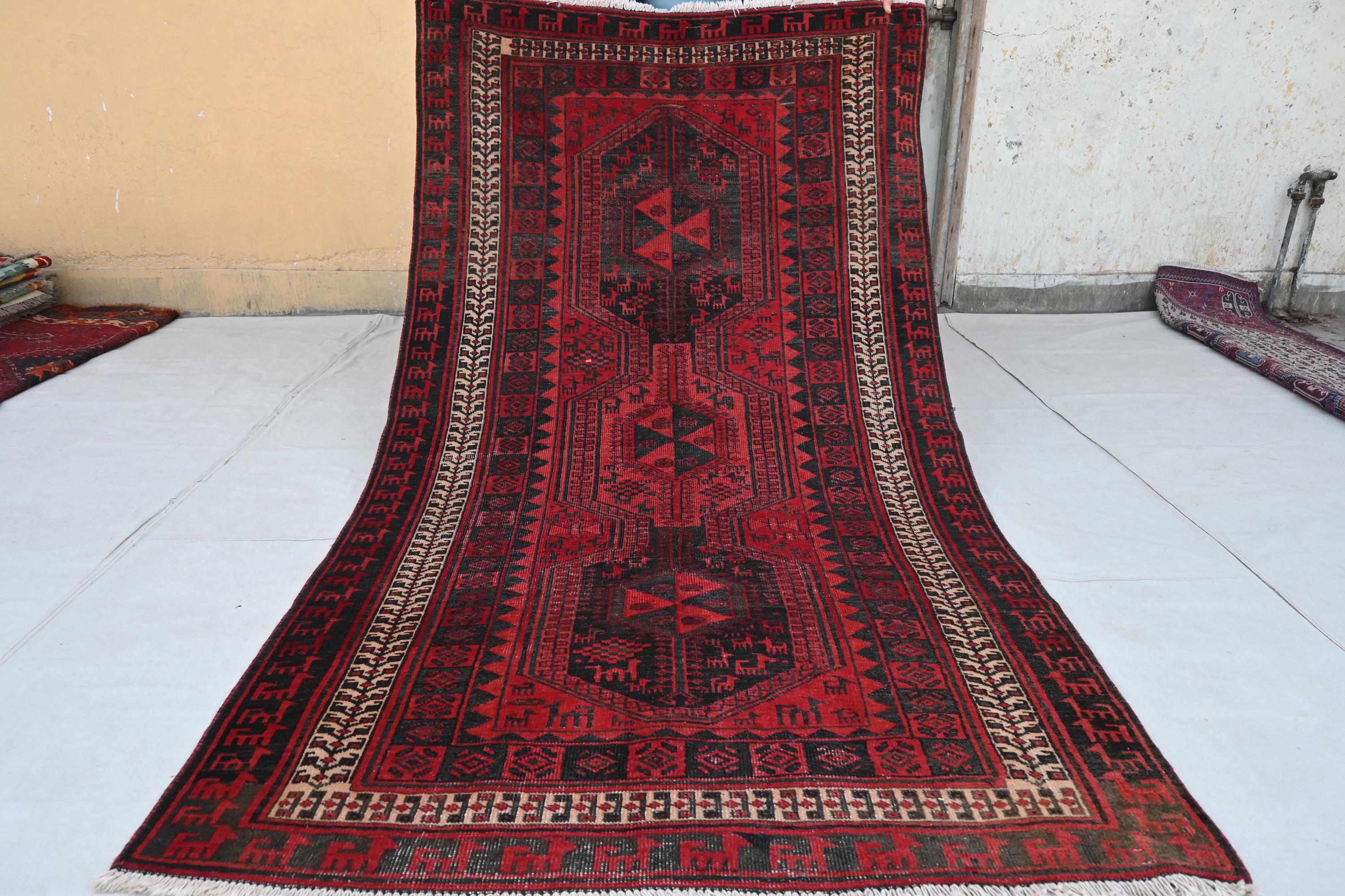 1960年代ヴィンテージラグ 4x7 アフガニスタン幾何学模様コーカサス