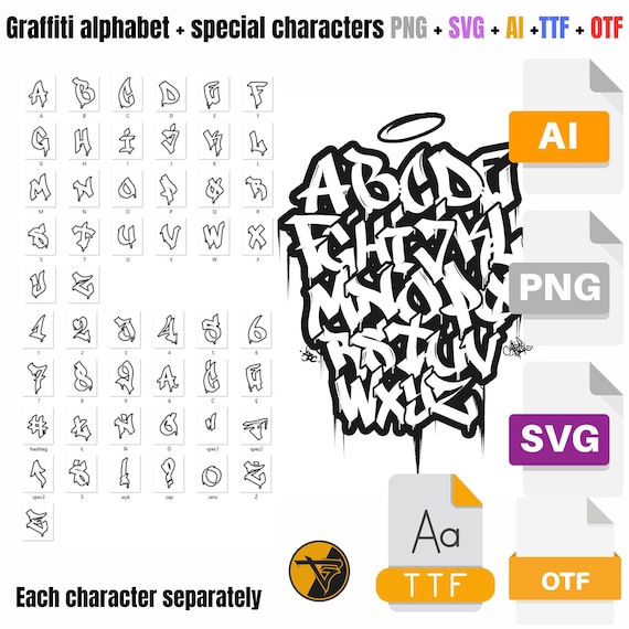 グラフィティフォント SVG、TTF、PNG、ストリートアートアルファベット