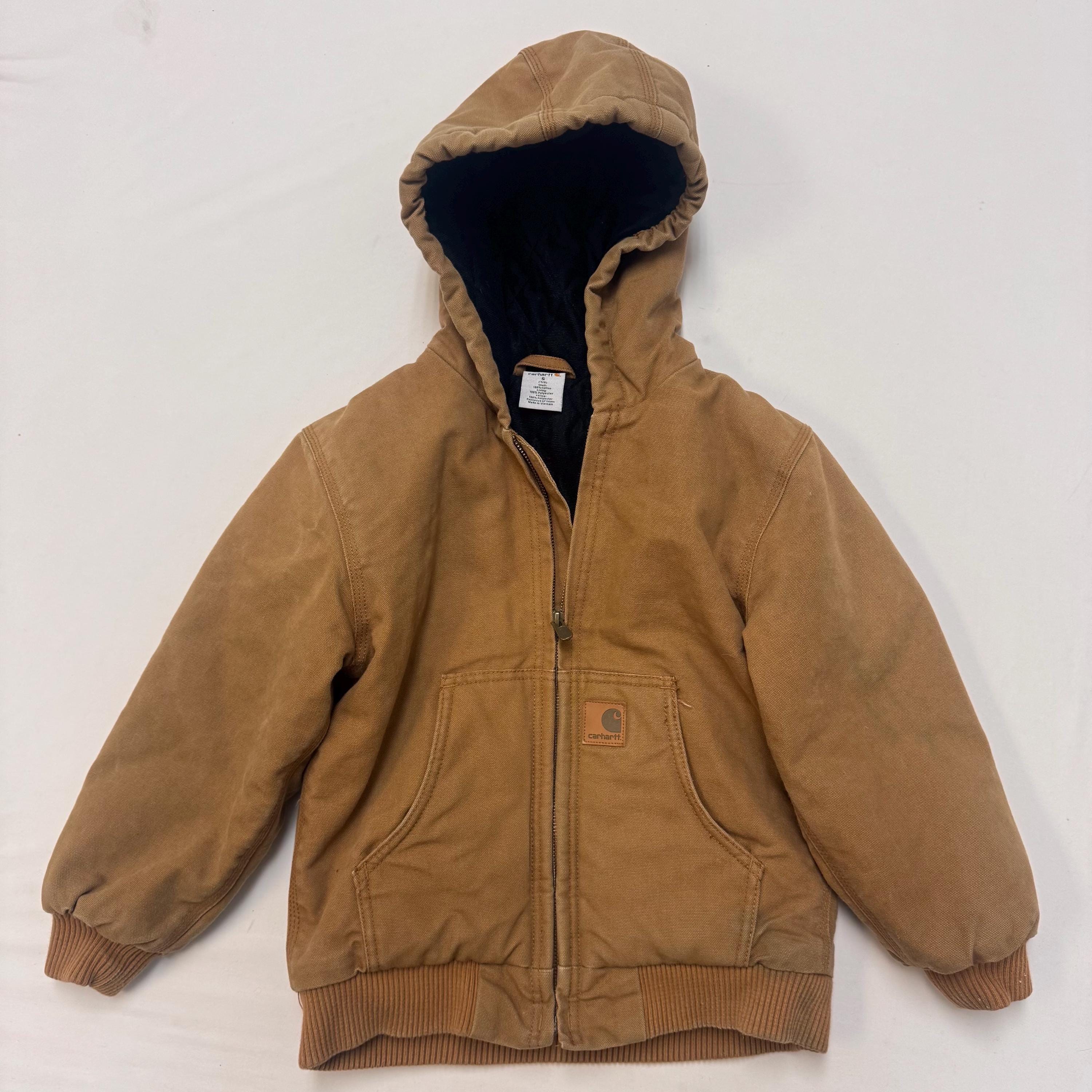 Kids Carhartt Active Light Brown Canvas Thick Lined Zip Jacket S
