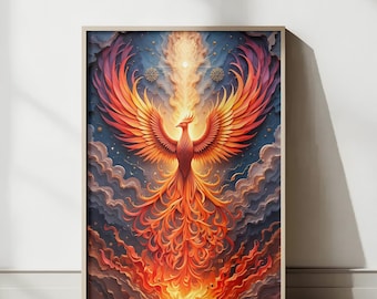 フェニックス水彩画ポスター フェニックス鳥アートプリント 火の鳥