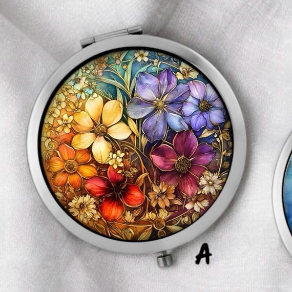 アールヌーボーフラワーヴィンテージコンパクトミラー*ポケットミラー