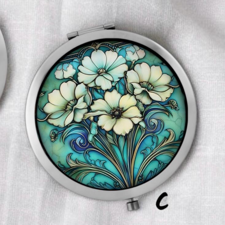 アールヌーボーフラワーヴィンテージコンパクトミラー*ポケットミラー