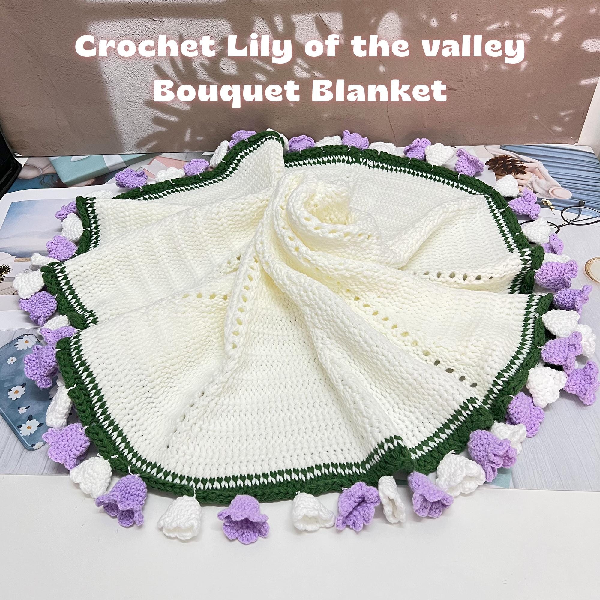 クロシェ編みのスズランブーケブランケット、コースター、ハンドメイド