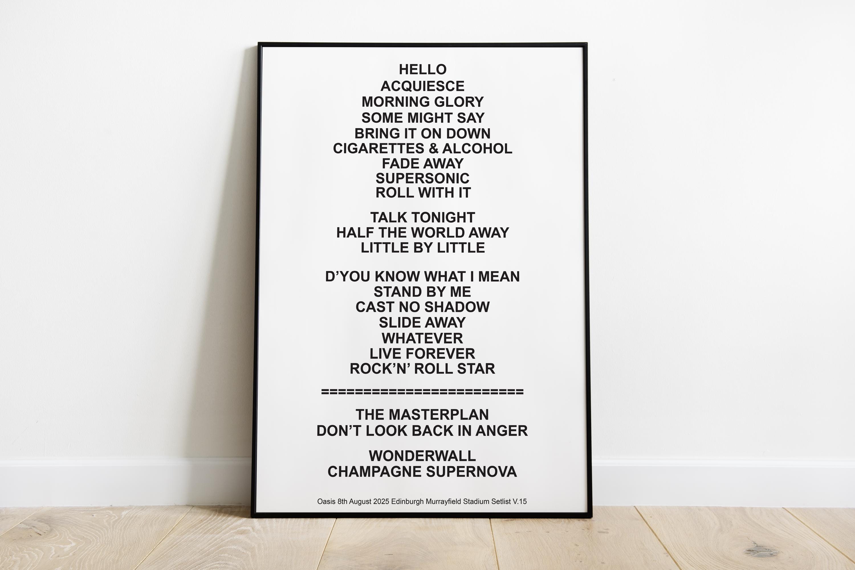オアシス再結成コンサート セットリスト ポスター：エディンバラ 2025