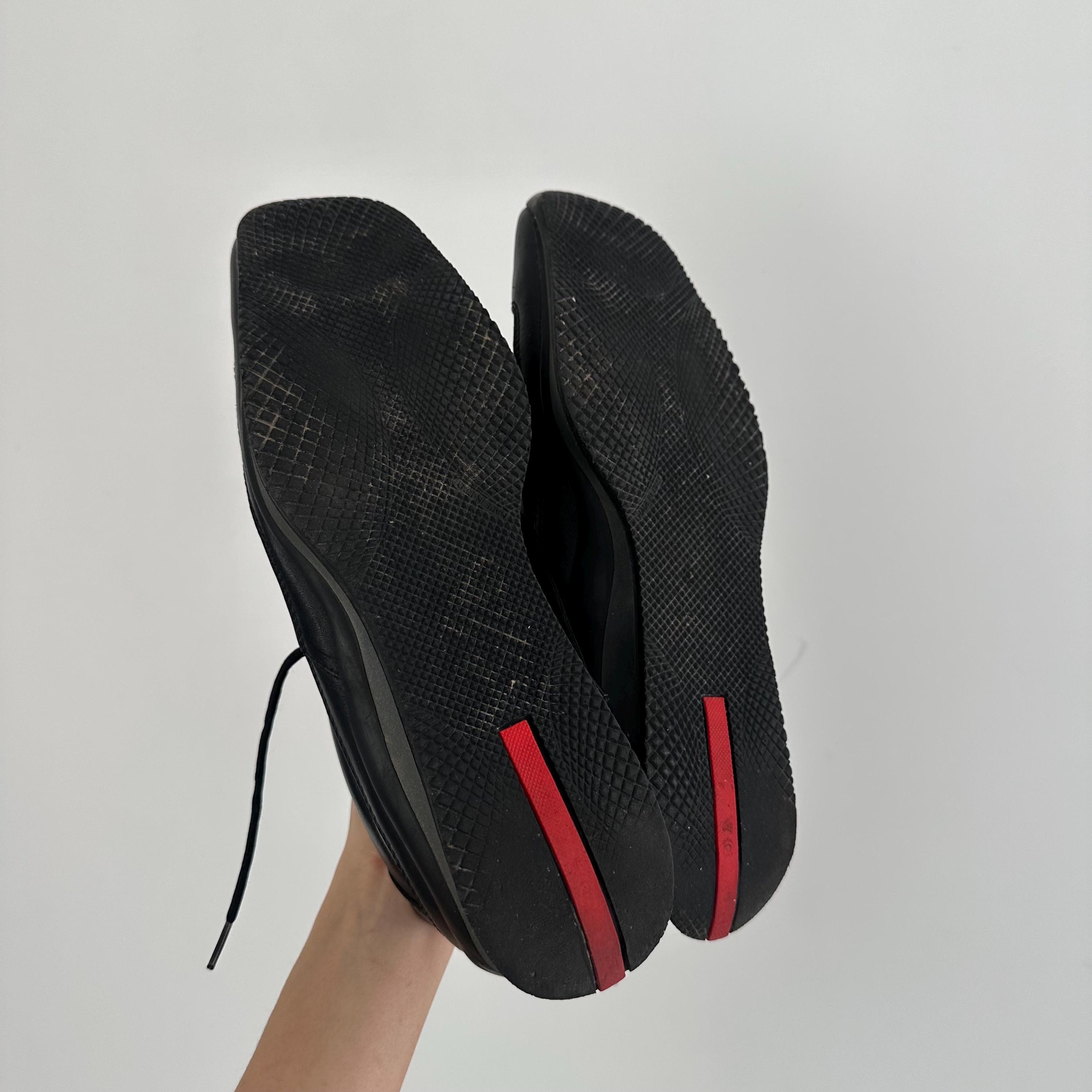 Vintage Prada Sport Black Leather Square Toe Lace up Sneakers