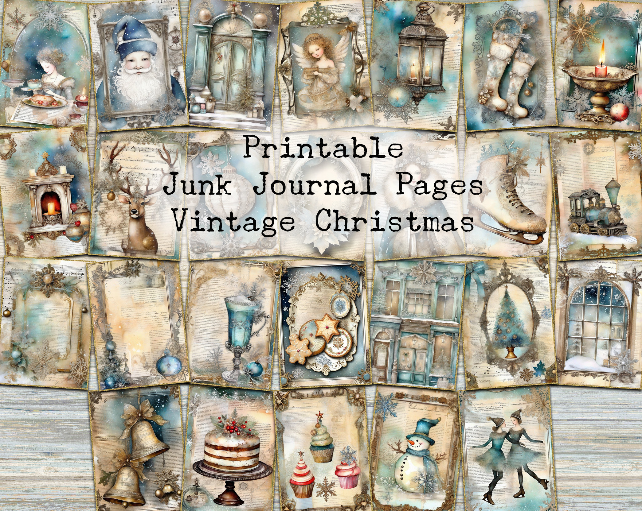 ヴィンテージクリスマスジャンクジャーナルページ：ロココ調シャビー