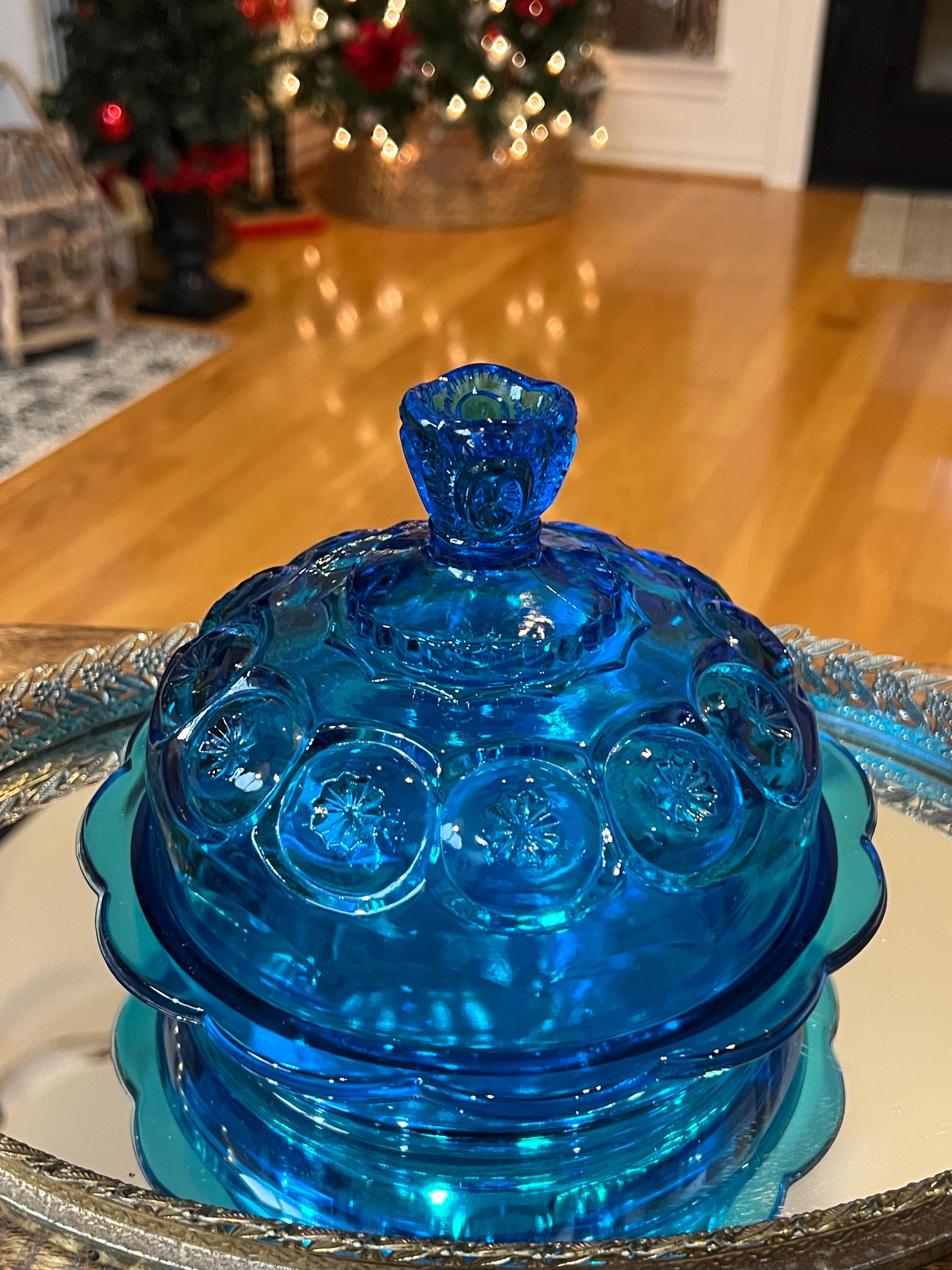 Vintage L.E Smith Colonial Blue Moon and Stars Mould Weishar Glass