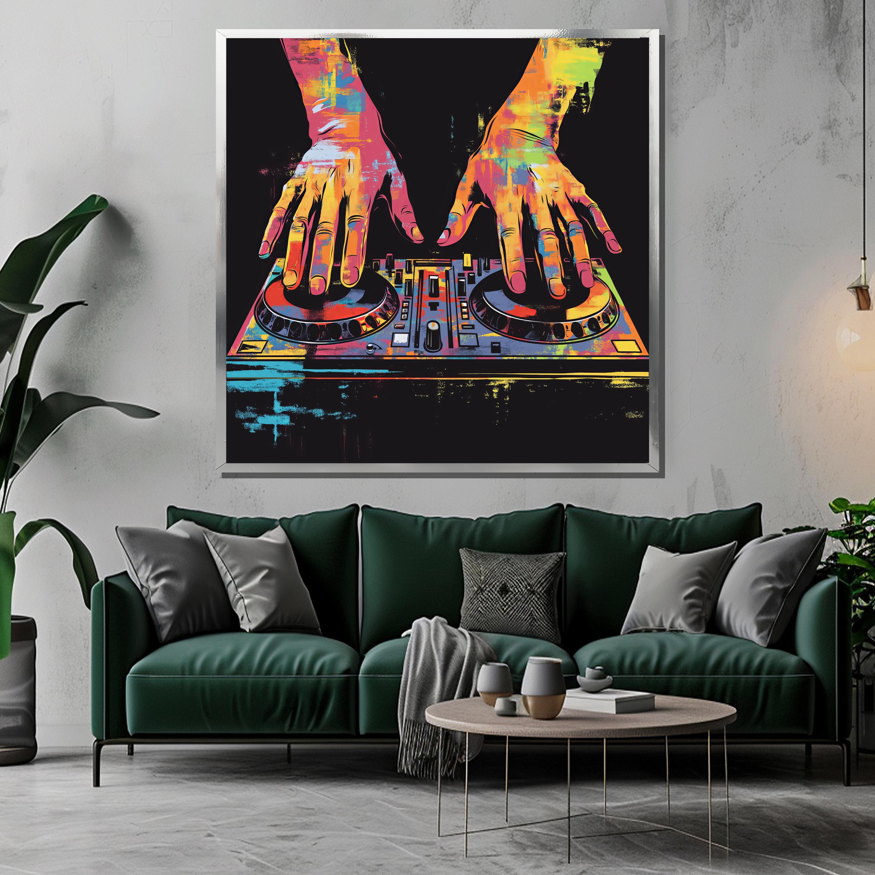 Colorful DJ Hands Abstract Art, Music Mixer Canvas Print, Vibrant