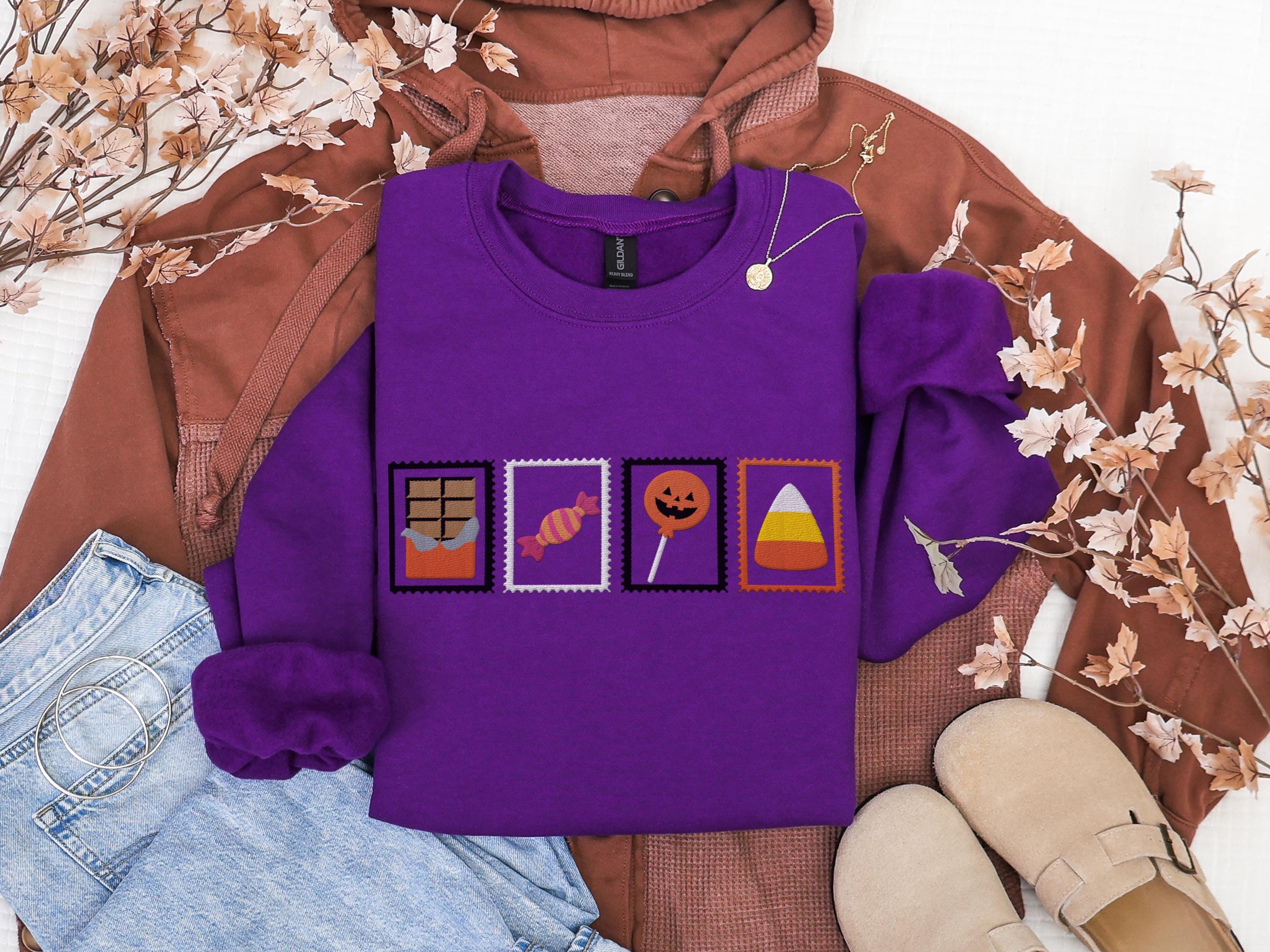 Halloween Candy Sweatshirt Trick or Treat Pumpkin Lollipop