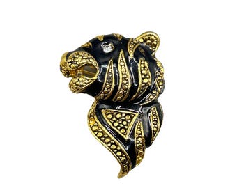 希少なゴールドブラックエナメルヒョウブローチピン - ヒョウ/タイガー