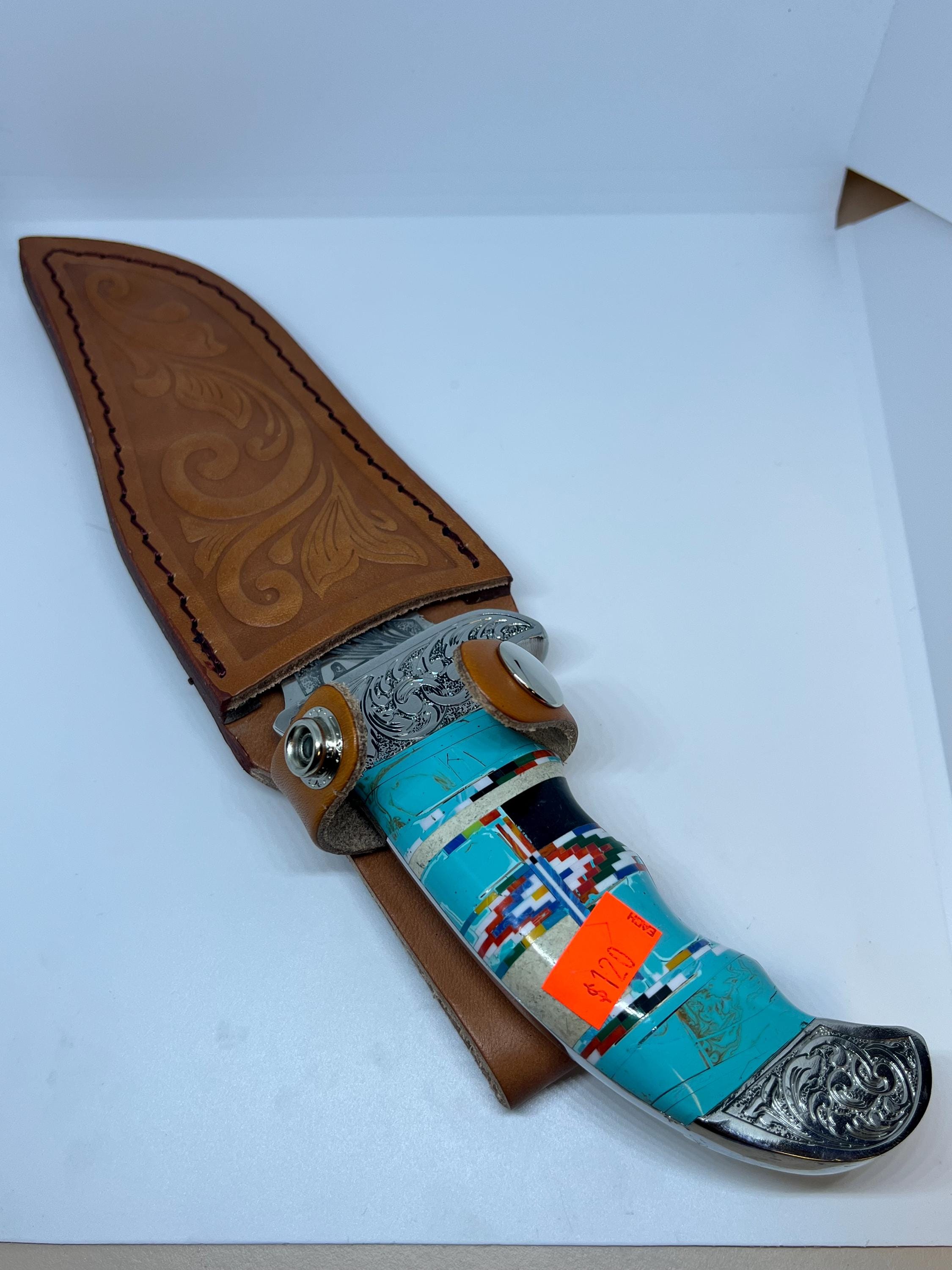 長さ10.5インチの手作りターコイズインレイネイティブアメリカンナバホ