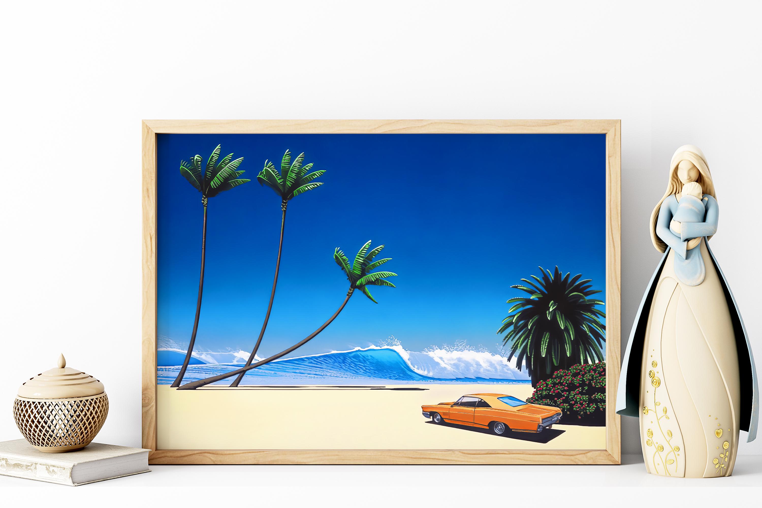 Impender Beach by Hiroshi Nagai, Wooden Framed Art, Japanese Retro