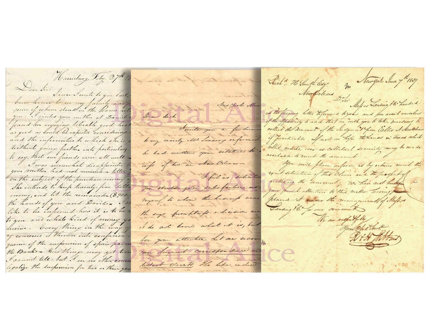 アンティークな手書きのフランス語の手紙 - デジタル ペーパー パック