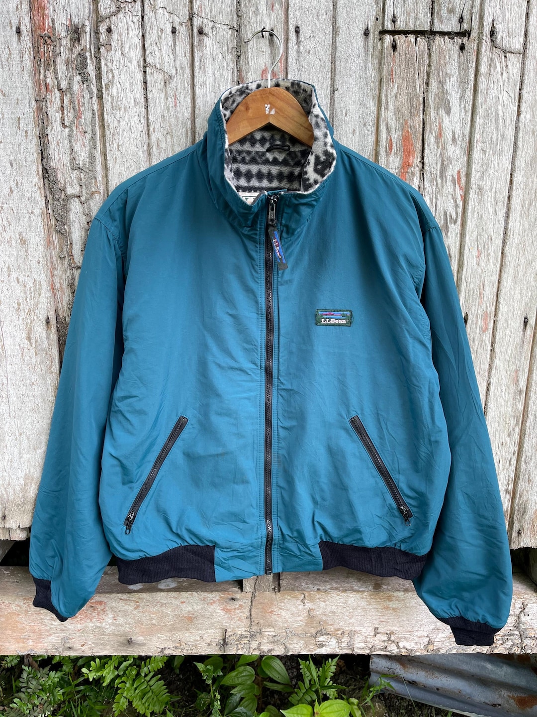 Vintage L.L. Bean Teal Warm-up Jacket – Fleece Lined 90s Outerwear