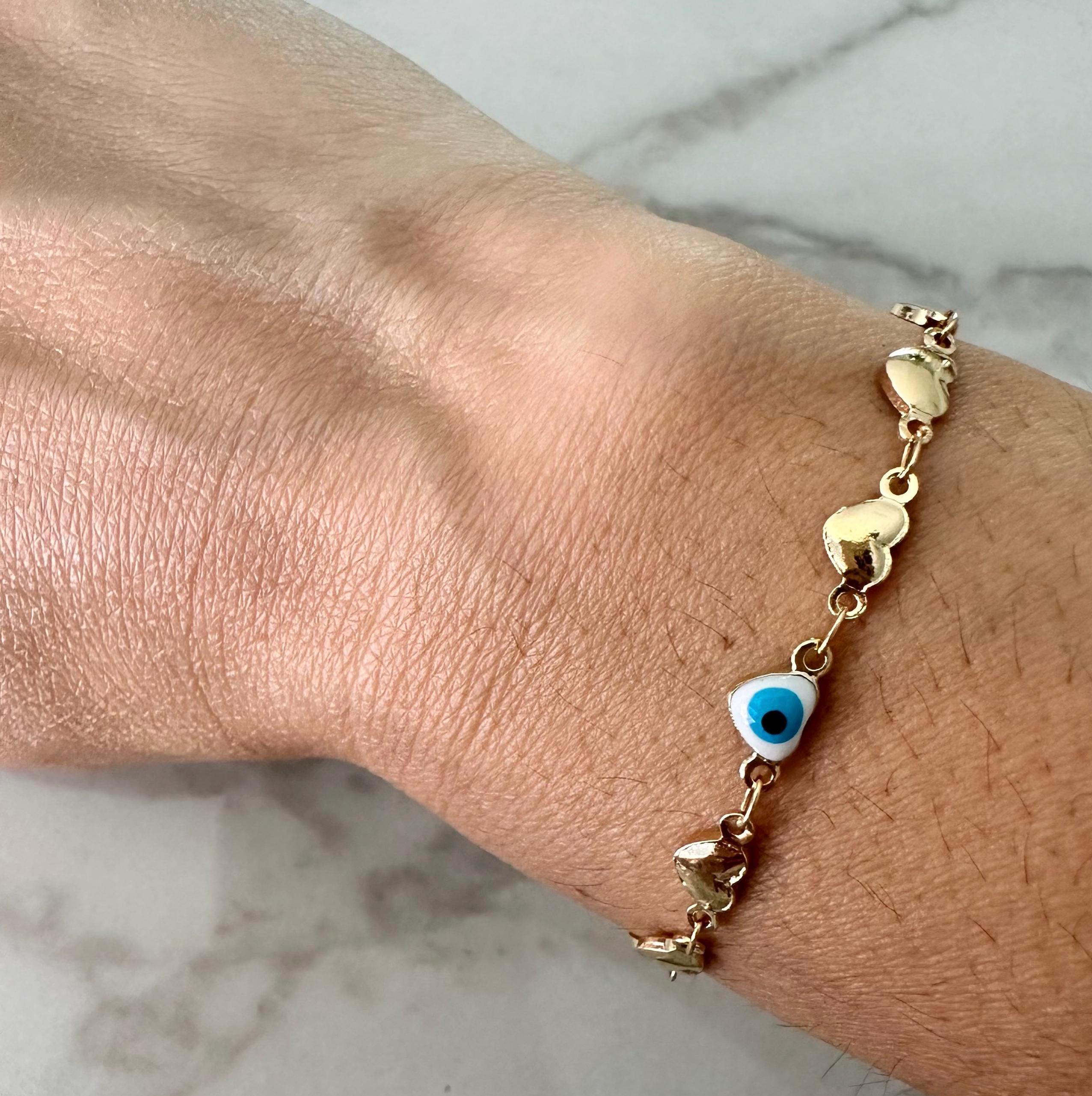 18Kゴールドフィルドハートブレスレット：ターコイズイービルアイ