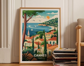 Mid-century Modern Cannes Travel Poster, French Riviera Wall Art