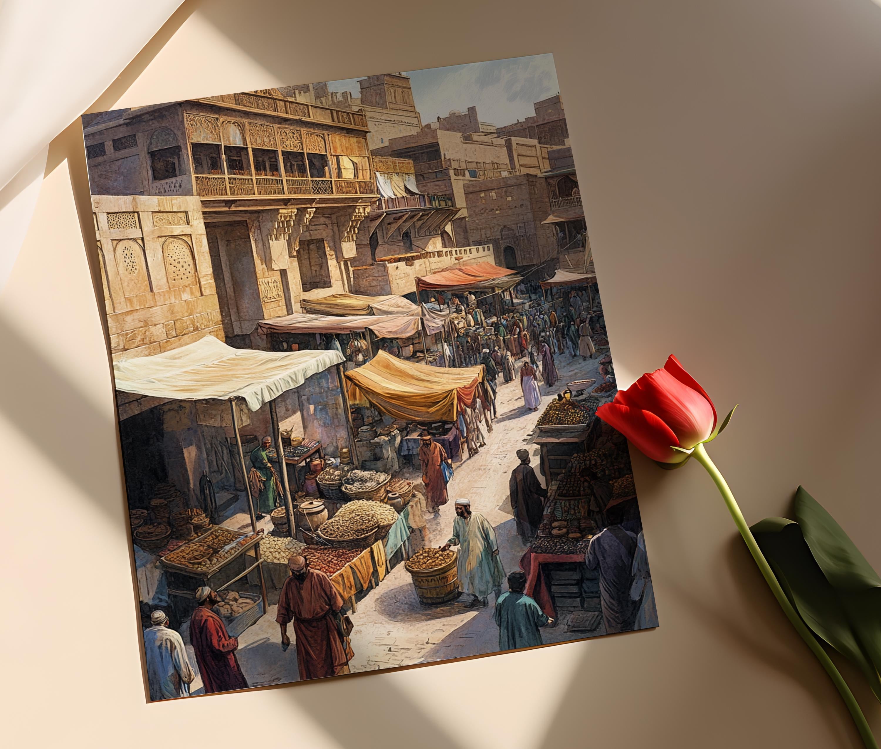 Baghdad Ancient Market Art Print, Vibrant Iraq Bazaar Scene - Etsy