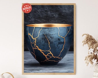 金継ぎ花瓶ポスター：侘び寂びの禅装飾、金継ぎ補修版画 - Etsy 日本