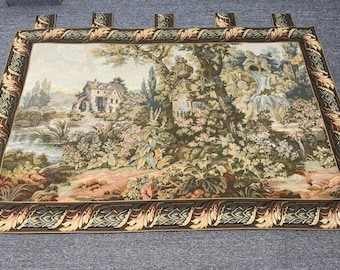 フランスの風景タペストリー：織りジャカード壁掛け（74 x 30インチ