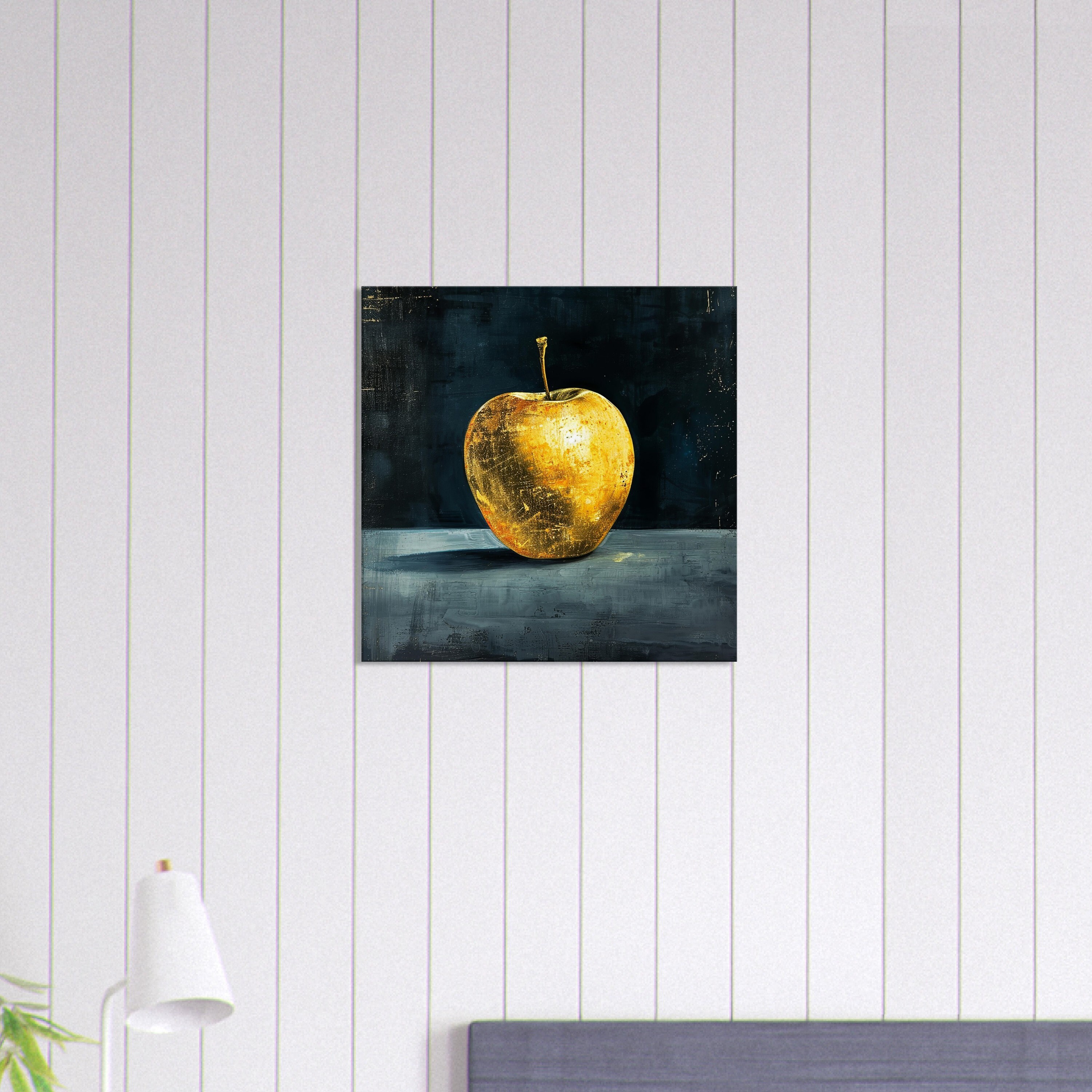 Golden Apple Painting: Abstract Fruit Still Life Canvas Art - Etsy