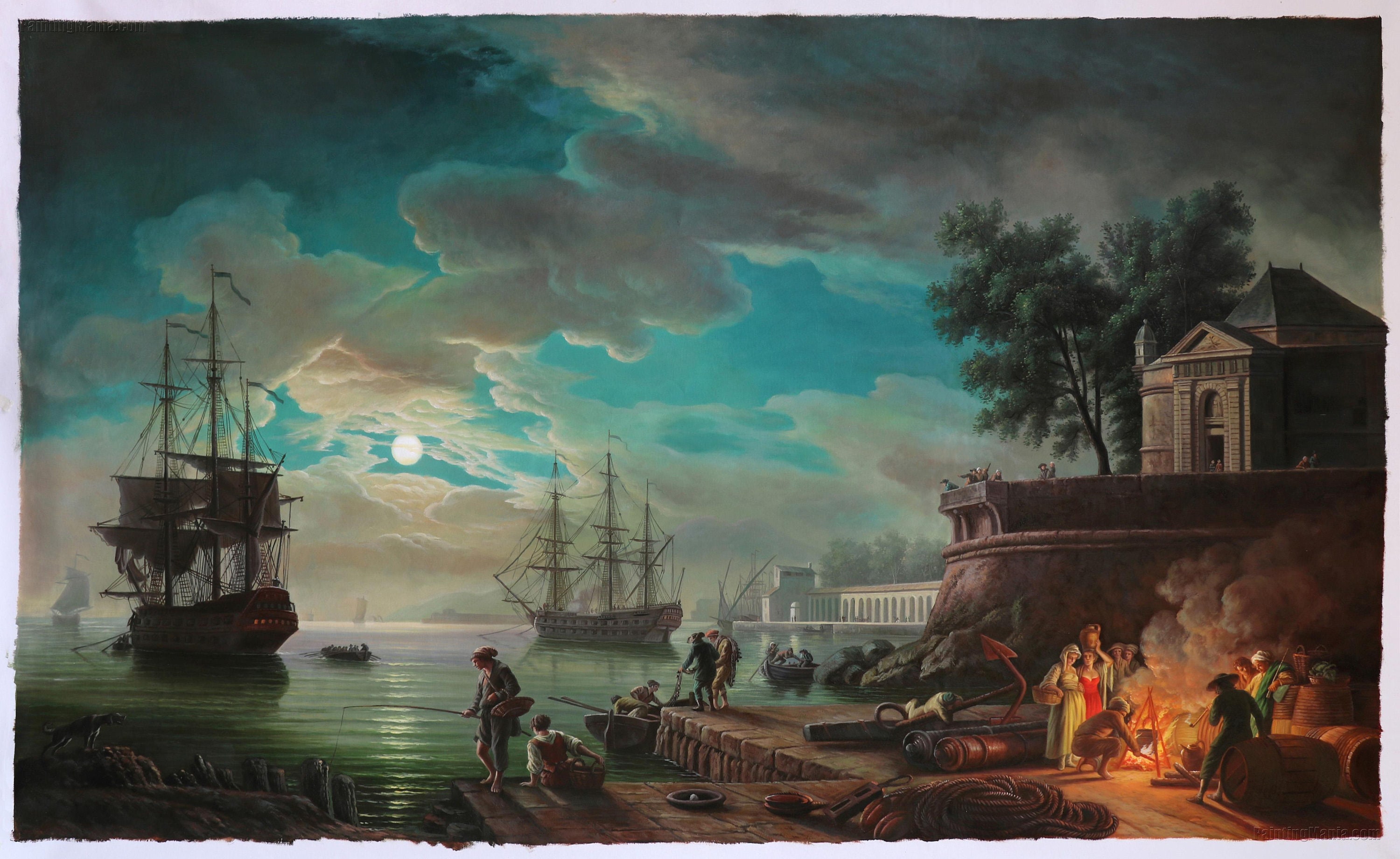 Seaport by Moonlight - Claude Joseph Vernet Hand-painted Oil