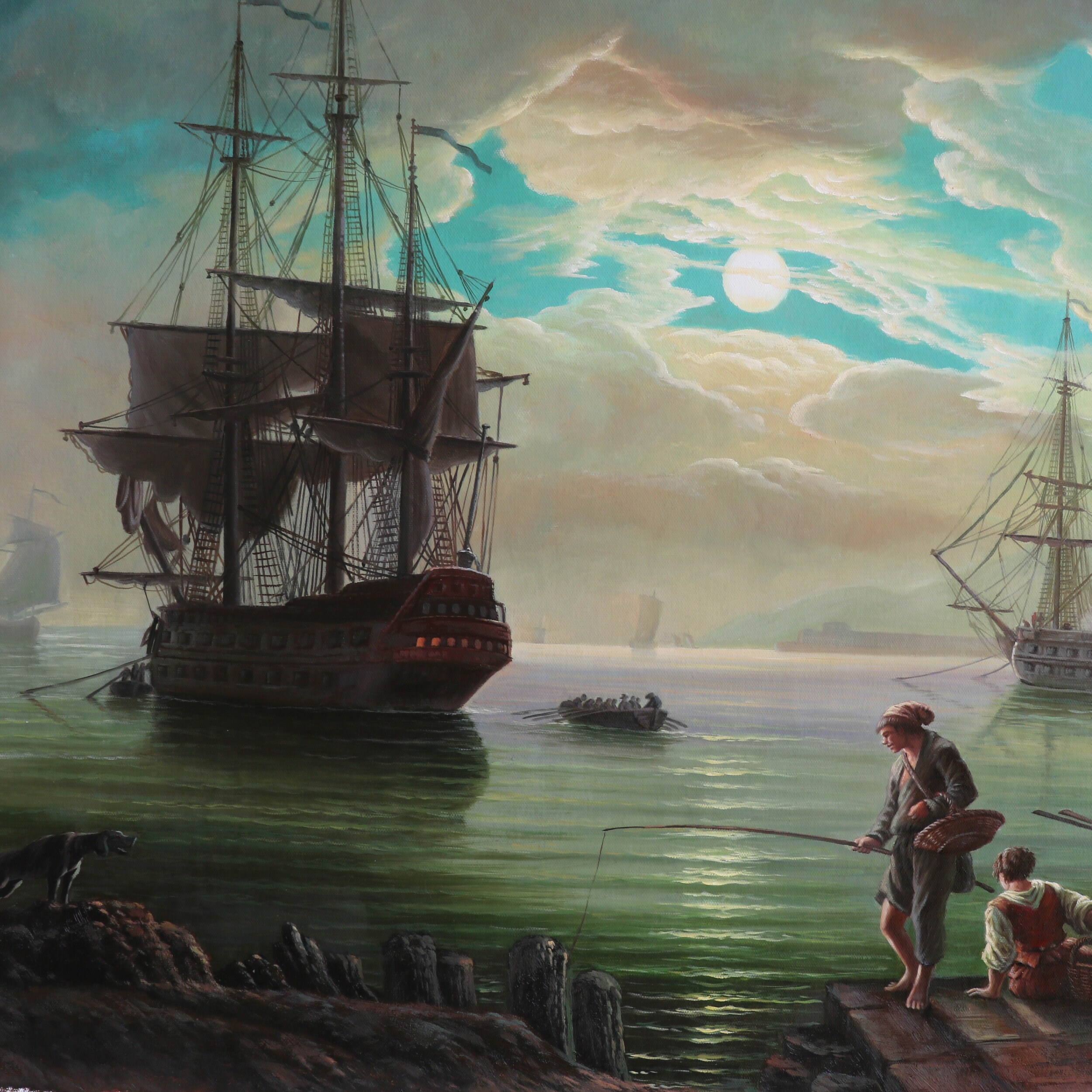 Seaport by Moonlight - Claude Joseph Vernet Hand-painted Oil