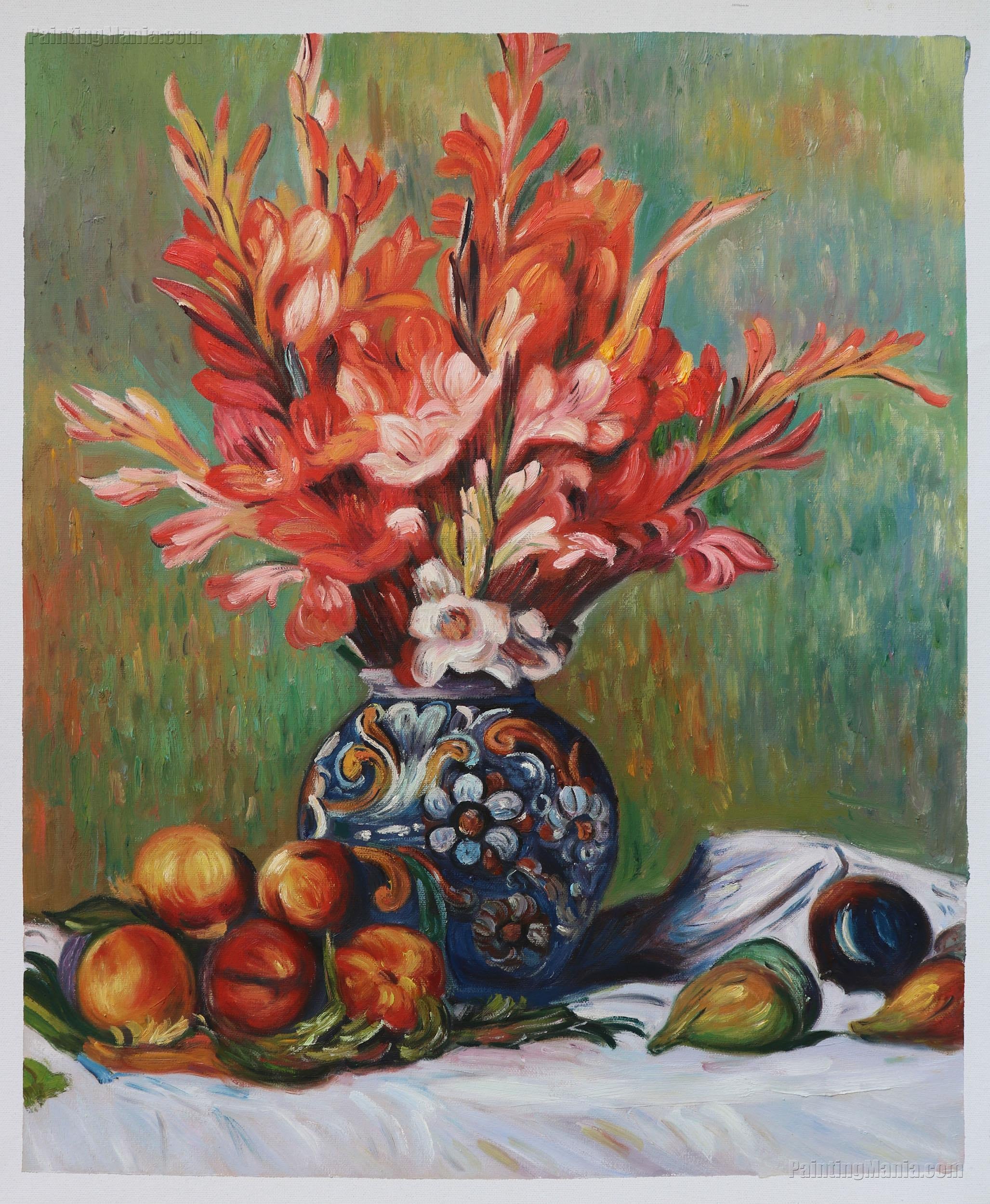 花と果物 - ピエール＝オーギュスト・ルノワールの手描き油絵複製