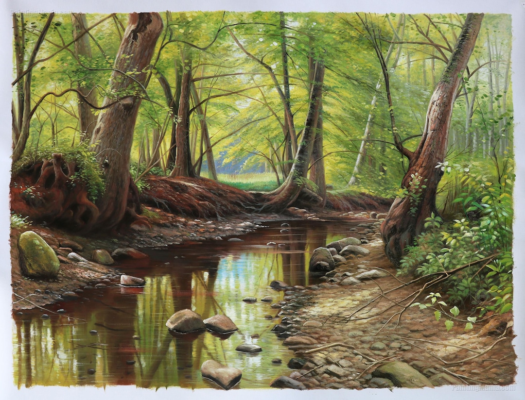 森の中の小川 - ペーダー・モルク・モンステッドの手描き油絵複製